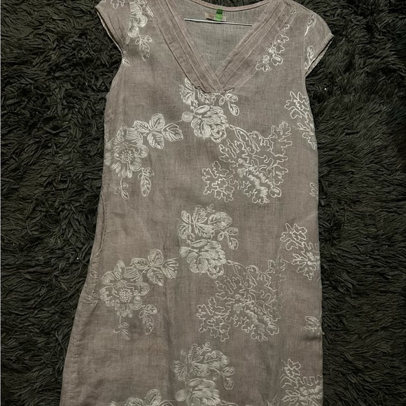 Gray Sheath Midi Dress with V-Neck and Cap Sleeves - Picture 1 of 2